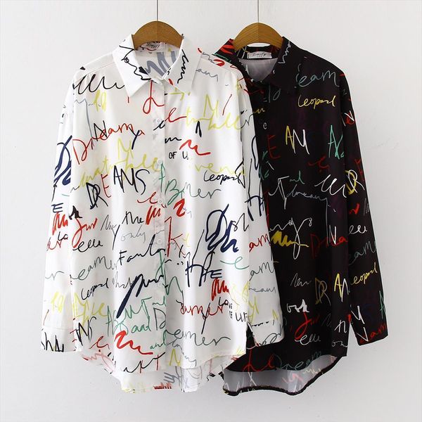 fashion casual bf streetwear graffiti women shirts letter printing turn down collar long sleeve loose shirt, White
fashion casual bf streetwear graffiti women shirts letter printing turn down collar long sleeve loose shirt, White