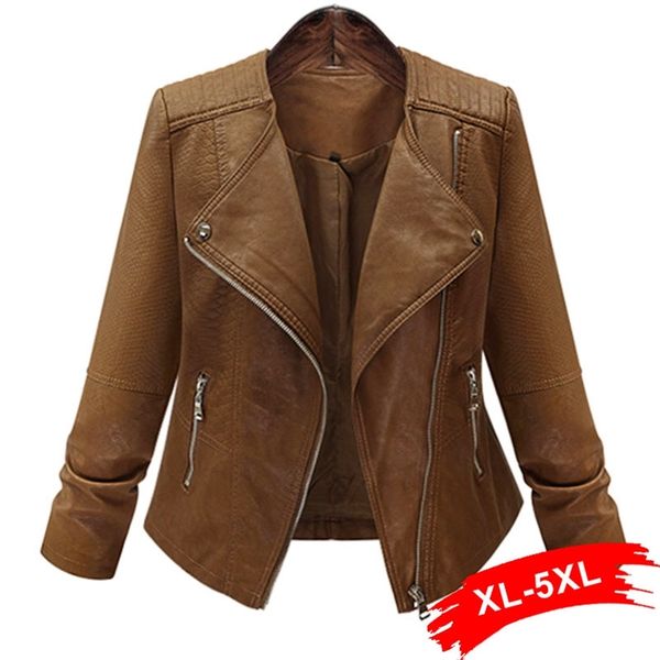 plus size coffee pu leather jacket coat short motorcycle zipper pocket 4xl 5xl classic basic winter women outwear 211215, Black
plus size coffee pu leather jacket coat short motorcycle zipper pocket 4xl 5xl classic basic winter women outwear 211215, Black