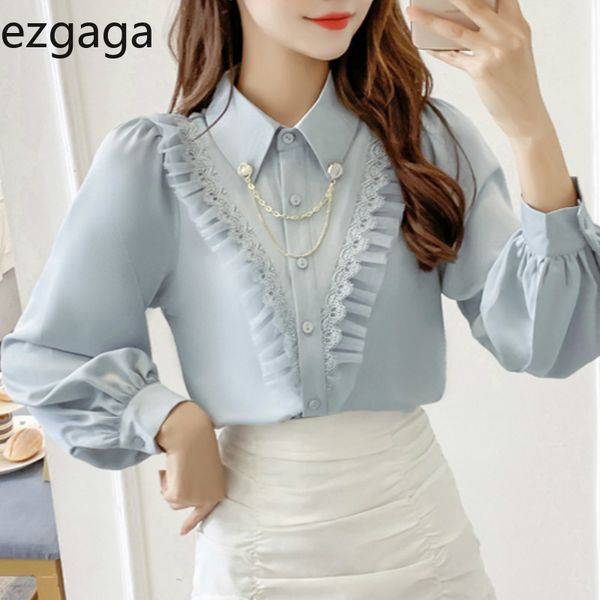 ezgaga collar blouse shirts women fashion lace patchwork turn-down collar long sleeve button chain elegant shirts chiffon blusas 210430, White
ezgaga collar blouse shirts women fashion lace patchwork turn-down collar long sleeve button chain elegant shirts chiffon blusas 210430, White