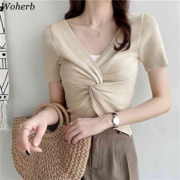 women thin knitted t shirts chic twisted cross short sleeve tees summer korean slim fit pullover crop 210519, White
women thin knitted t shirts chic twisted cross short sleeve tees summer korean slim fit pullover crop 210519, White