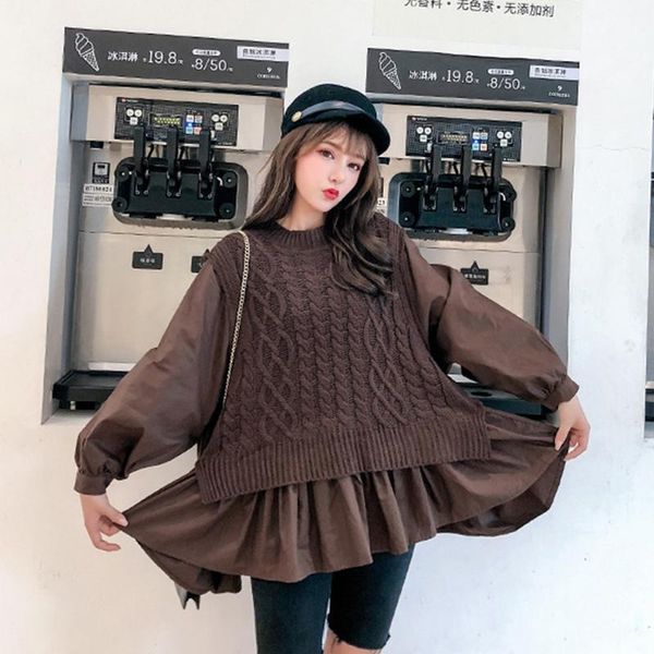 women casual fake two piece loose knitting sweater long sleeve blouse jumper pullover tunic women's sweaters, White;black
women casual fake two piece loose knitting sweater long sleeve blouse jumper pullover tunic women's sweaters, White;black