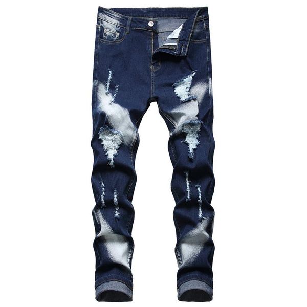 bleached washed casual jeans men slim streatch straight hole full length vintage ripped denim trousers male wild men's, Blue
bleached washed casual jeans men slim streatch straight hole full length vintage ripped denim trousers male wild men's, Blue