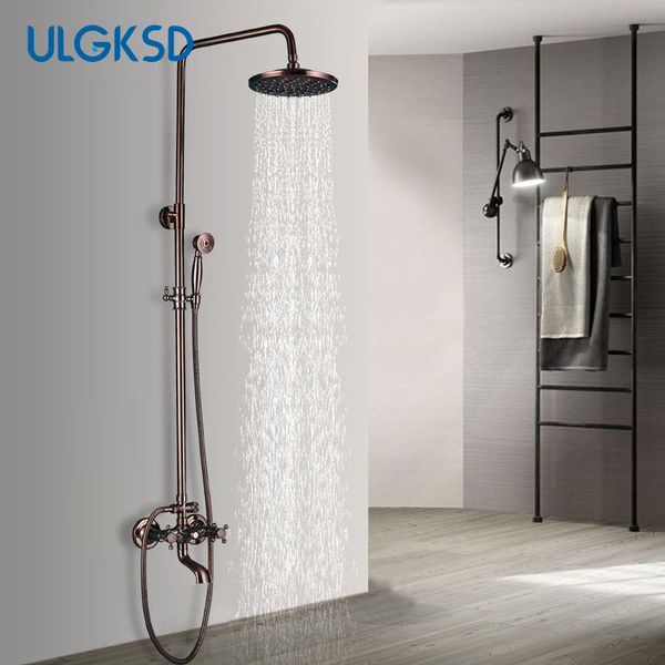 red bronze bathroom shower faucet 8" rainfall head mixer taps with handshower adjustable height bath kit set sets
red bronze bathroom shower faucet 8" rainfall head mixer taps with handshower adjustable height bath kit set sets