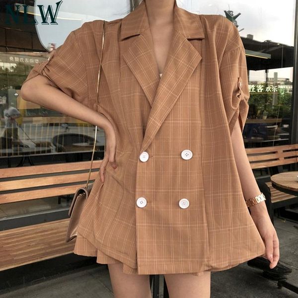 women's suits & blazers nlw short sleeve casual feminino blazer plaid high fashion loose women vintage mujer, White;black
women's suits & blazers nlw short sleeve casual feminino blazer plaid high fashion loose women vintage mujer, White;black