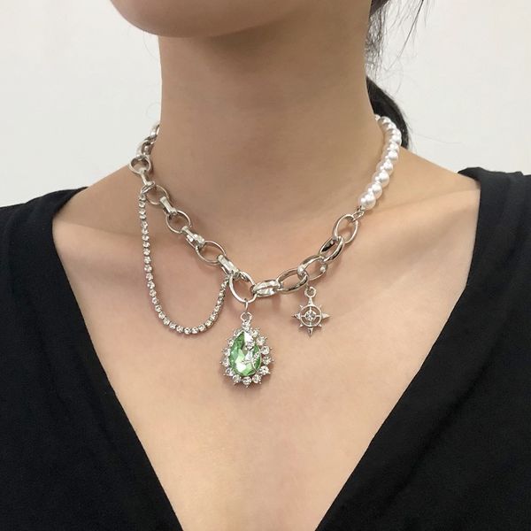 n7996 necklace net red girl cool wind street pat pearl inlaid diamond temperament, Silver