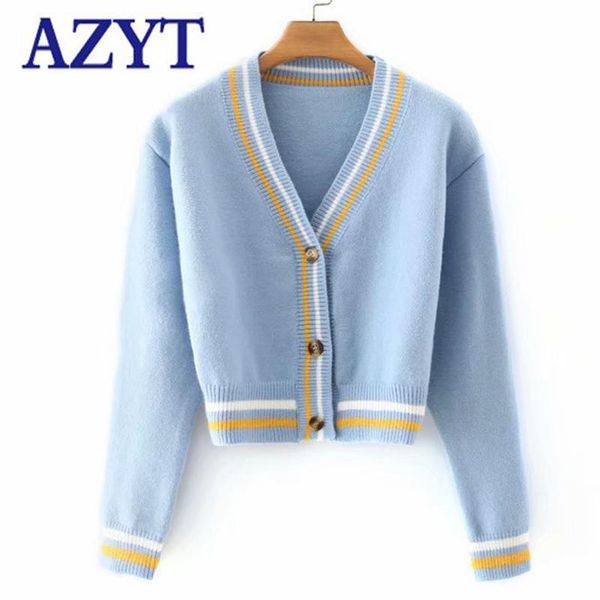 women's knits & tees azyt fashion v neck knitted cardigan women 2021 autumn striped patchwork short female casual long sleeve knitwear, White
women's knits & tees azyt fashion v neck knitted cardigan women 2021 autumn striped patchwork short female casual long sleeve knitwear, White
