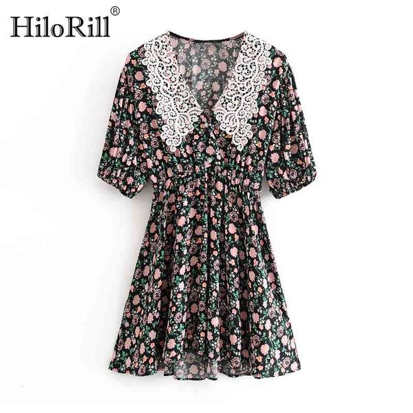 women vintage floral print mini dresses summer lace patchwork collar elegant casual short sleeve party 210508, Black;gray
women vintage floral print mini dresses summer lace patchwork collar elegant casual short sleeve party 210508, Black;gray