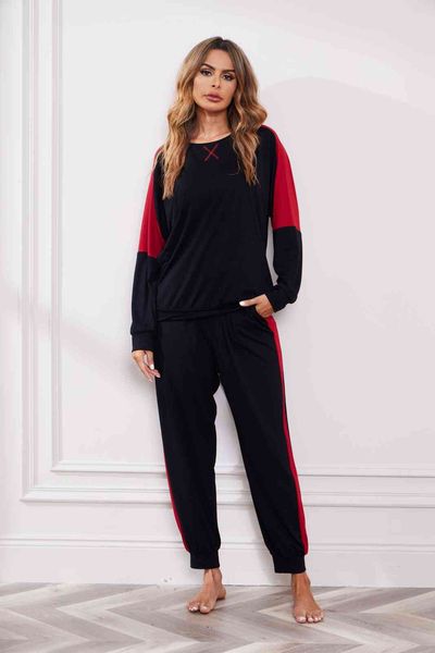 long sved trousers casual sportswear women's suit contrast bat sve round neck corset, Gray
long sved trousers casual sportswear women's suit contrast bat sve round neck corset, Gray