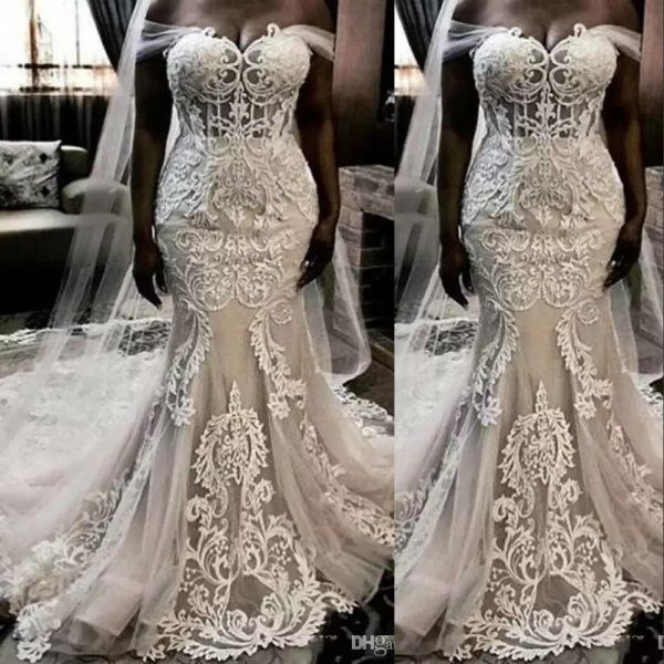 gorgeous mermaid wedding dresses bridal gown 2022 chapel train lace applique beaded off the shoulder covered buttons back custom made plus s, White
gorgeous mermaid wedding dresses bridal gown 2022 chapel train lace applique beaded off the shoulder covered buttons back custom made plus s, White