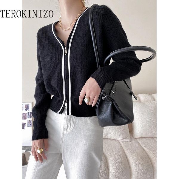 women's knits & tees terokinizo office ladies 2021 cardigan contrast color zip-up long sleeve knitwear v neck casual sweater women kore, White
women's knits & tees terokinizo office ladies 2021 cardigan contrast color zip-up long sleeve knitwear v neck casual sweater women kore, White