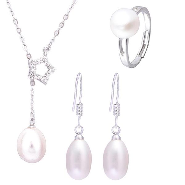bracelet, earrings & necklace real freshwater pearl jewelry set women,natural sets 925 silver girl birthday engagement gift quality, Black