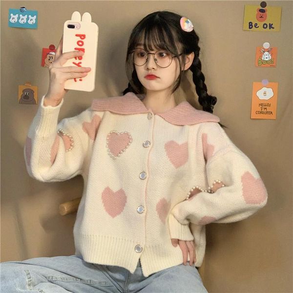 japanese women lolita style outerwear sailor collar heart pearl beading knitted sweater cute kawaii loose autumn spring cardigan women', White
japanese women lolita style outerwear sailor collar heart pearl beading knitted sweater cute kawaii loose autumn spring cardigan women', White