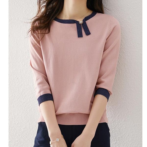women's t-shirt tshirt women 2021 korean style elegant o neck three quarter sleeve knitted mercerized cotton summer woman clothes, White
women's t-shirt tshirt women 2021 korean style elegant o neck three quarter sleeve knitted mercerized cotton summer woman clothes, White