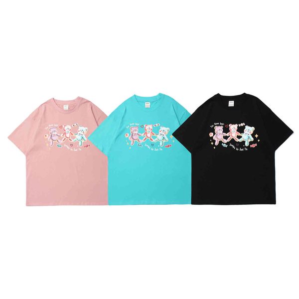 justfly2021 summer new style simple cartoon puppet bear fun printing fashion brand men's and women's t-shirts, White;black
justfly2021 summer new style simple cartoon puppet bear fun printing fashion brand men's and women's t-shirts, White;black