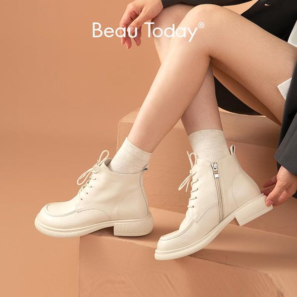 boots beautoday ankle women genuine cow leather sewing round toe cross-tied side zipper low heel casual female shoes 04211, Black
boots beautoday ankle women genuine cow leather sewing round toe cross-tied side zipper low heel casual female shoes 04211, Black