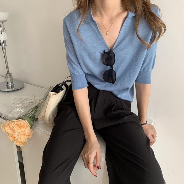 women's sweaters solid color lapel thin 5-point sleeve knitted sweater 2021 summer korean-style loose versatile woolen temperament shir, White;black
women's sweaters solid color lapel thin 5-point sleeve knitted sweater 2021 summer korean-style loose versatile woolen temperament shir, White;black