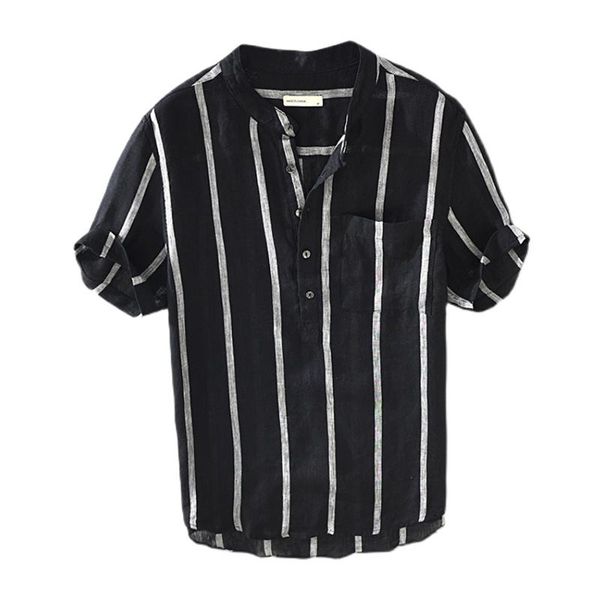 men's casual shirts pure linen short sleeve shirt for men summer japanese fashion male black vintage striped pullover, White;black
men's casual shirts pure linen short sleeve shirt for men summer japanese fashion male black vintage striped pullover, White;black