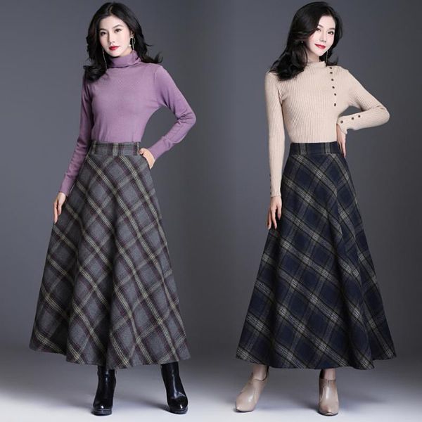 skirts vintage a-line high waist woolen autumn winter fashion women's wool maxi female casual plaid skirt, Black
skirts vintage a-line high waist woolen autumn winter fashion women's wool maxi female casual plaid skirt, Black
