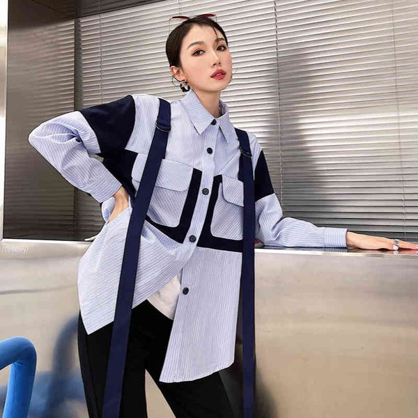 ribbon striped long sleeve patchwork colorblock shirt women blue button up collar designer fashion 210427, White
ribbon striped long sleeve patchwork colorblock shirt women blue button up collar designer fashion 210427, White
