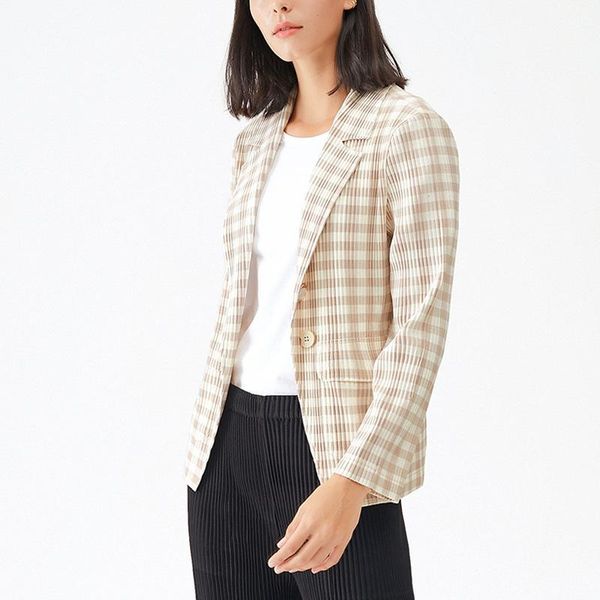 women's suits & blazers 2021 spring cotton plaid pleated blazer for year casual suit fashion korean version, White;black
women's suits & blazers 2021 spring cotton plaid pleated blazer for year casual suit fashion korean version, White;black