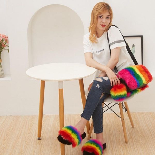 slippers women faux fur bag purse set fluffy slides handbag with female shoulder wholesale, Black 
slippers women faux fur bag purse set fluffy slides handbag with female shoulder wholesale, Black