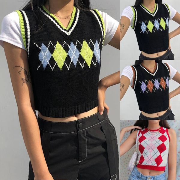 1pc vest sweater ladies fashion british style diamond pattern casual streetwear women's knitted pull gilet c50 sweaters, White;black
1pc vest sweater ladies fashion british style diamond pattern casual streetwear women's knitted pull gilet c50 sweaters, White;black