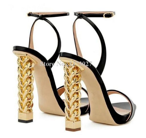 patent leather metal knitted strange heel lady sandals unique gold platform dress women fashion party shoes, Black
patent leather metal knitted strange heel lady sandals unique gold platform dress women fashion party shoes, Black