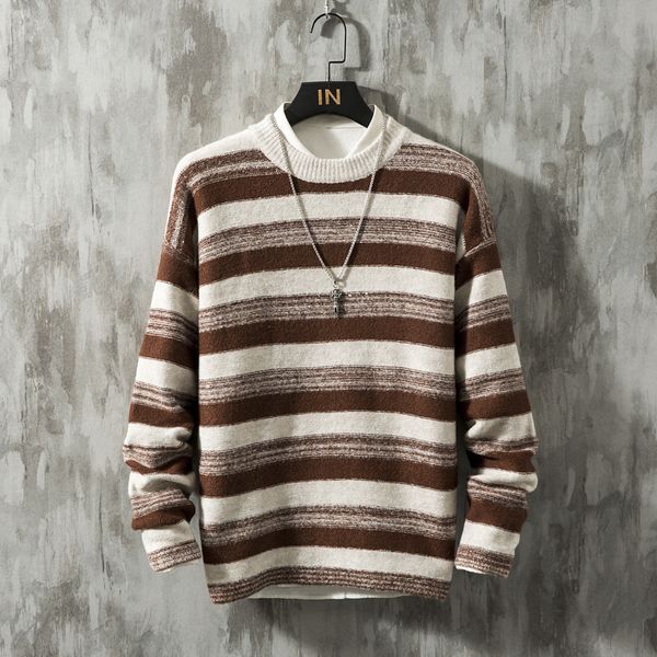 boutique sweater trendy men's wear large fashion stripe handsome guy casual round neck knitwear, White;black
boutique sweater trendy men's wear large fashion stripe handsome guy casual round neck knitwear, White;black