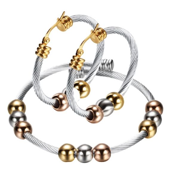 earrings & necklace 316l stainless steel adjustable spring twisted chain bracelet tricolor bead titanium jewelry set no fade, Silver
earrings & necklace 316l stainless steel adjustable spring twisted chain bracelet tricolor bead titanium jewelry set no fade, Silver