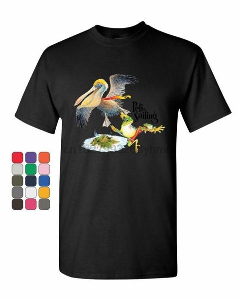 peli-sailing t-shirt funny cute pelican frogs sailing mens tee shirt men's t-shirts, White;black
