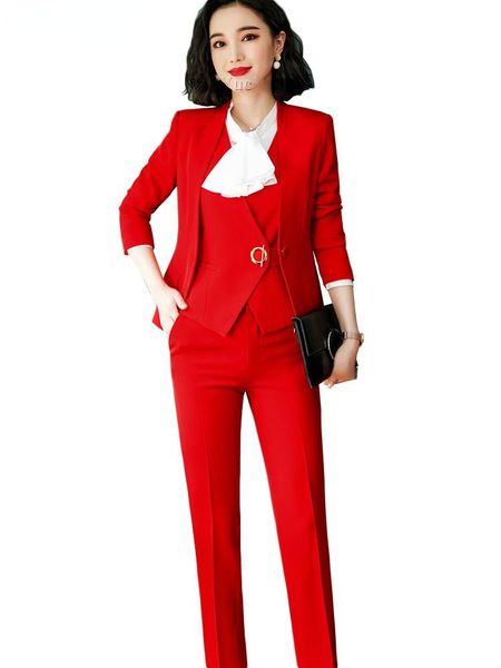 women's two piece pants business work career ol women pant suits red ruffle v-neck one button blazer vest and trouser 3 set for fall au, White
women's two piece pants business work career ol women pant suits red ruffle v-neck one button blazer vest and trouser 3 set for fall au, White