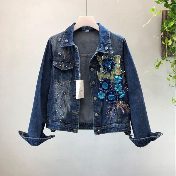 women's jackets 2021 holes short denim coat girl student all match coats autumn fashion for women heavy bead sequins flowers, Black;brown
women's jackets 2021 holes short denim coat girl student all match coats autumn fashion for women heavy bead sequins flowers, Black;brown