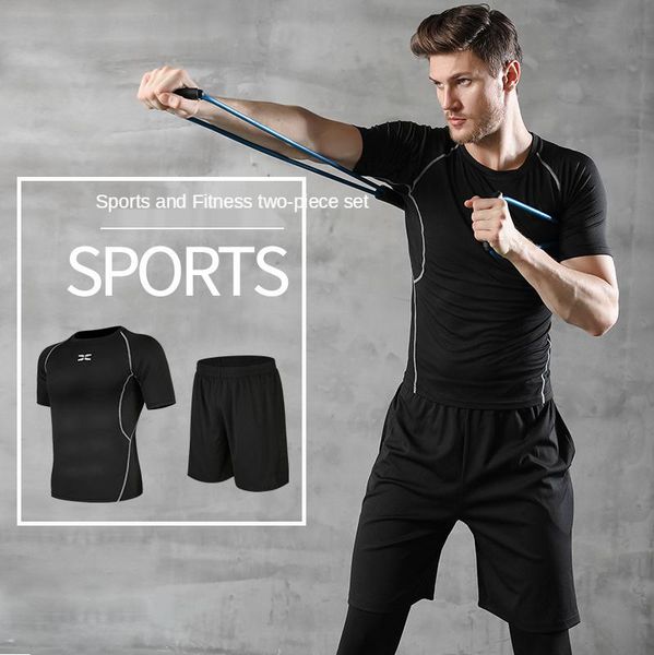 gym clothing man the suit summer body quick-drying training basketball short sleeve shorts running under two-piece outfit, White;black
gym clothing man the suit summer body quick-drying training basketball short sleeve shorts running under two-piece outfit, White;black
