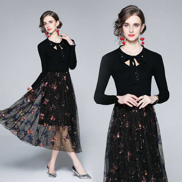 very fairy evening dress embroidered mesh women's autumn and winter 2021 temperament stitched long sleeve knitted skirt, Black;gray
very fairy evening dress embroidered mesh women's autumn and winter 2021 temperament stitched long sleeve knitted skirt, Black;gray