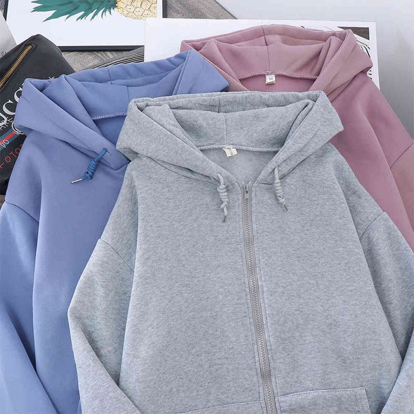 women hoodie jacket solid color oversized hoodies autumn winter korean loose plus velvet thick zipper sweatshirt jogging femme, Black 
women hoodie jacket solid color oversized hoodies autumn winter korean loose plus velvet thick zipper sweatshirt jogging femme, Black