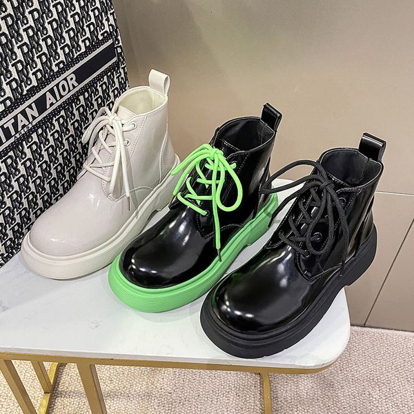british style women 2021 korean thick bottomed short fashion women's lace up casual muffin increased bare boots, Black
british style women 2021 korean thick bottomed short fashion women's lace up casual muffin increased bare boots, Black