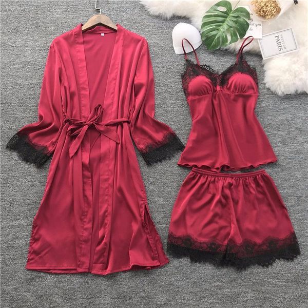 women's sleepwear lisacmvpnel black lace women pajamas ice silk long sleeve with pad nightdress+robe+shorts pijama qyhc, Black;red
women's sleepwear lisacmvpnel black lace women pajamas ice silk long sleeve with pad nightdress+robe+shorts pijama qyhc, Black;red