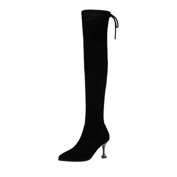 boots 2021 over the knee women winter stretch fabrics high heel slip on shoes pointed toe woman black long