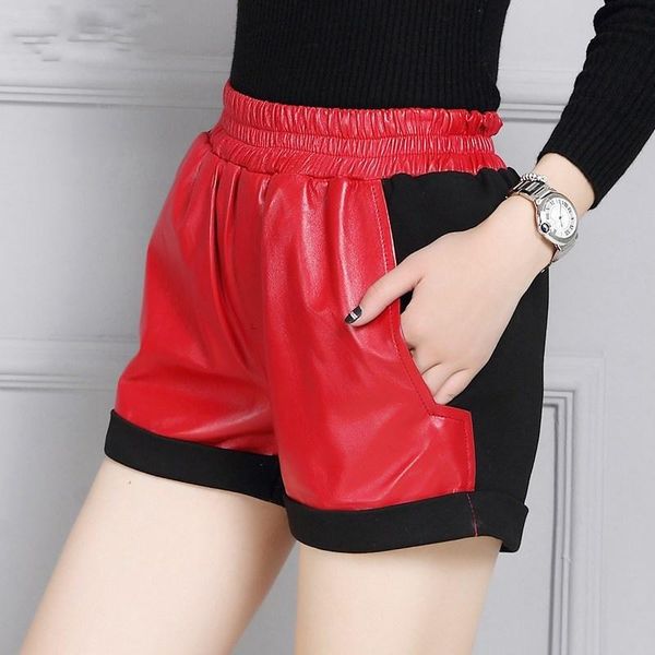 women's shorts wide patchwork leg short pants women elastic waist ladies mini streetwear winter casual sheepskin genuine leather, White;black
women's shorts wide patchwork leg short pants women elastic waist ladies mini streetwear winter casual sheepskin genuine leather, White;black