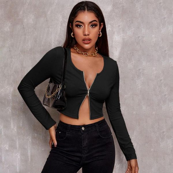 women's knits & tees retro tight zipper sweater 2021 autumn and winter women short cardigan long-sleeved t-shirt temperament v-nec, White
women's knits & tees retro tight zipper sweater 2021 autumn and winter women short cardigan long-sleeved t-shirt temperament v-nec, White