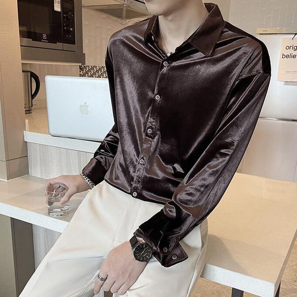 men's casual shirts high-end velvet dress shirt men autumn winter buttons down loose camisa social masculina party long sleeve male blo, White;black
men's casual shirts high-end velvet dress shirt men autumn winter buttons down loose camisa social masculina party long sleeve male blo, White;black