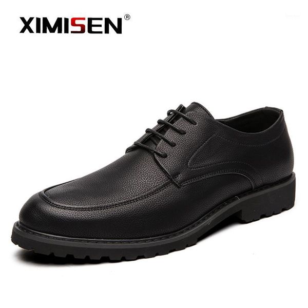 dress shoes ximisen men genuine leather lace-up classic look fashion tenacity comfortable men's eu38-461, Black