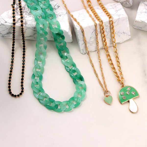 chains design mushroom heart pendant necklace for women multi-layer acrylic link chain crystal tennis fashion jewelry gift, Silver
chains design mushroom heart pendant necklace for women multi-layer acrylic link chain crystal tennis fashion jewelry gift, Silver