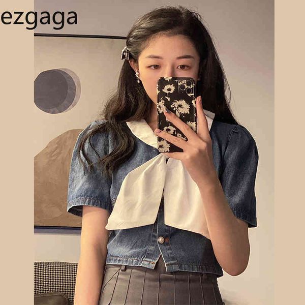 ezgaga summer vintage short sleeve t shirts women bow lapel contrast single-breasted crop all-match korean fashion 210430, White
ezgaga summer vintage short sleeve t shirts women bow lapel contrast single-breasted crop all-match korean fashion 210430, White