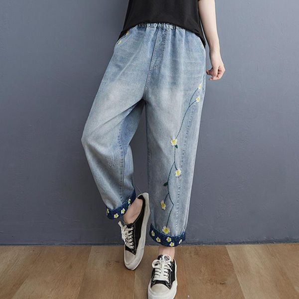 women's jeans big size women ladies elastic waist casual embroidery harem loose denim trousers, Blue
women's jeans big size women ladies elastic waist casual embroidery harem loose denim trousers, Blue