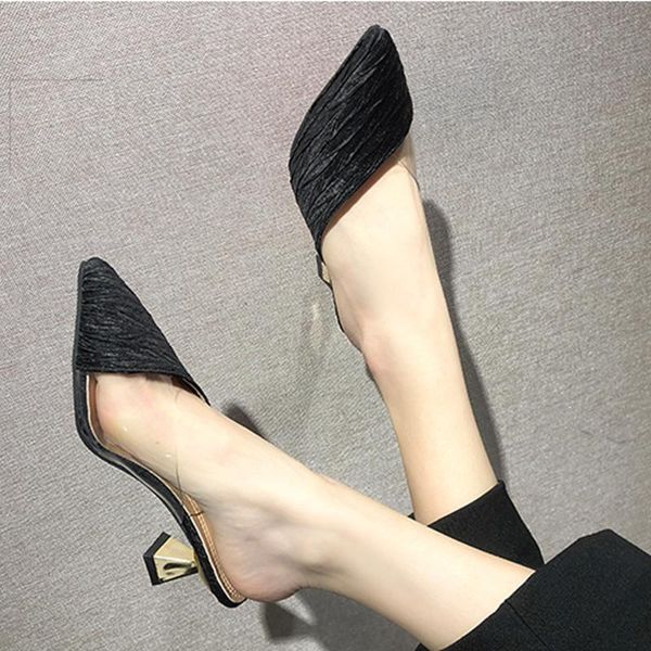 women thick heels high slippers summer shoes office pointed 2021 toe footwear female transparent slides, Black
women thick heels high slippers summer shoes office pointed 2021 toe footwear female transparent slides, Black