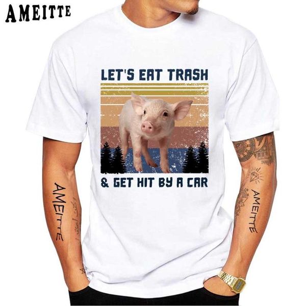 men's t-shirts ameitte summer men short sleeve funny pig let's eat trash vintage print t-shirt hip hop boy casual white tees, White;black
men's t-shirts ameitte summer men short sleeve funny pig let's eat trash vintage print t-shirt hip hop boy casual white tees, White;black
