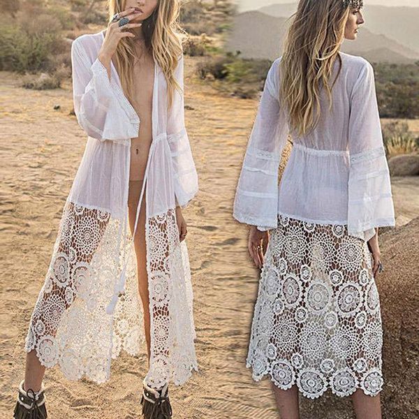 women's swimwear 2021 summer bikini cover ups long beach skirt swimsuit cardigan sun protection holiday shawl, White;black
women's swimwear 2021 summer bikini cover ups long beach skirt swimsuit cardigan sun protection holiday shawl, White;black