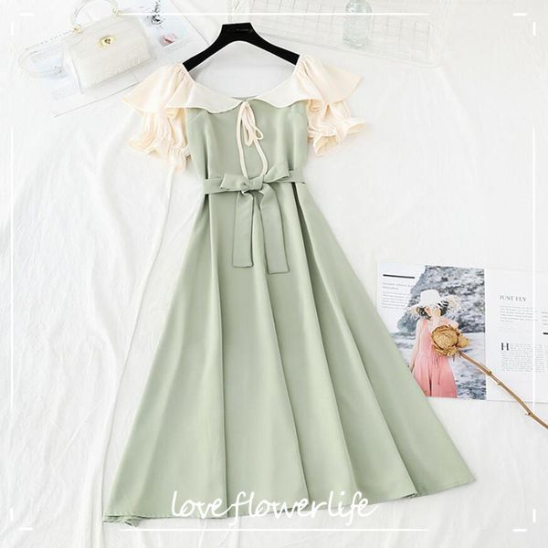 elegant bandage solid color party midi dress women short sleeve ruffle summer dress high waist a-line slash neck dresses 210521, Black;gray
elegant bandage solid color party midi dress women short sleeve ruffle summer dress high waist a-line slash neck dresses 210521, Black;gray