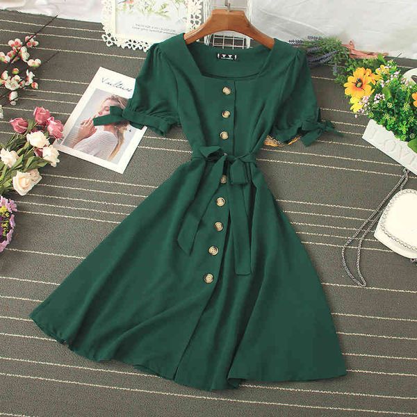 spring summer women's casual dress button square collar high waist short sleeve solid chic female 210520, Black;gray
spring summer women's casual dress button square collar high waist short sleeve solid chic female 210520, Black;gray